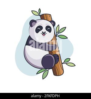 Lustige schöne Panda klettert auf den Bambus. Stock Vektor