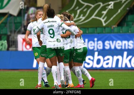 Stockholm, Schweden. Mai 2021. Hammarby IF FF feiert während des Spiels in der Schwedischen Liga OBOS Damallsvenskan am 1. Mai 2021 zwischen Hammarby IF und KIF Orebro DFF bei Hammarby IP in Stockholm, Schweden Quelle: SPP Sport Pressefoto. /Alamy Live News Stockfoto