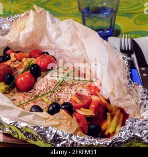 Eine Portion gebackener Lachs Stockfoto