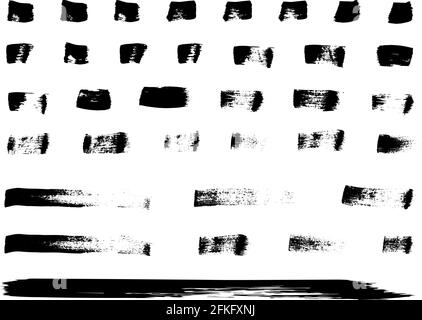 Von Hand gezeichnete Pinselstriche. Set mit 35 grunge Pinselformen. Lackierte, strukturierte Linien. Künstlerische Pinsel für Vektorgrafiken. Einfache Bearbeitung isolierter Designelemente Stock Vektor