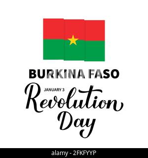 Burkina Faso Revolution Day Schriftzug mit Flagge. Nationalfeiertag am 3. Januar. Einfach zu bearbeiten Vektor-Vorlage für Typografie Poster Banner, f Stock Vektor