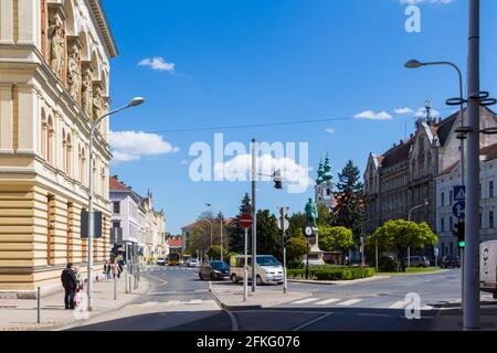 Szechenyi ter mit Statue von Szechenyi Istvan, Sopron, Ungarn Stockfoto