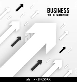 Schwarz-weiße Pfeile mit Schatten auf weißem Hintergrund isoliert. Geschäftsanalyse, Erfolgsstrategiekonzept. Papiereffekt. Leicht zu bearbeitende Designtempla Stock Vektor