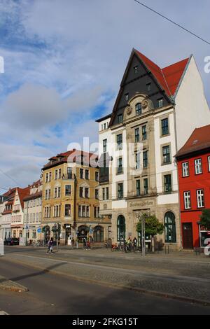 Erfurt, Hauptstadt von Thüringen, Deutschland: Domplatz, Bürgerhäuser Stockfoto