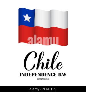 Chile Independence Day Kalligraphie Schriftzug mit chilenischer Flagge isoliert auf weiß. Nationalfeiertag am 18. September. Vektorvorlage für Typ Stock Vektor