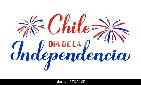 Chile Independence Day Kalligraphie Schriftzug in Spanisch. Chilenischer Feiertag am 18. September. Vektorvorlage für Typografie Poster, Banner, gr Stock Vektor