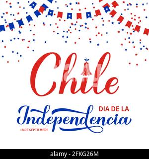 Chile Independence Day Kalligraphie Schriftzug in Spanisch. Chilenischer Feiertag am 18. September. Vektorvorlage für Banner, Typografie-Poster, gr Stock Vektor