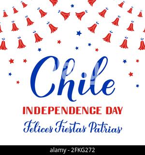 Chile Independence Day Kalligraphie Handschriftzug in Englisch und Spanisch. Chilenischer Feiertag am 18. September. Vektorvorlage für Typografie Stock Vektor