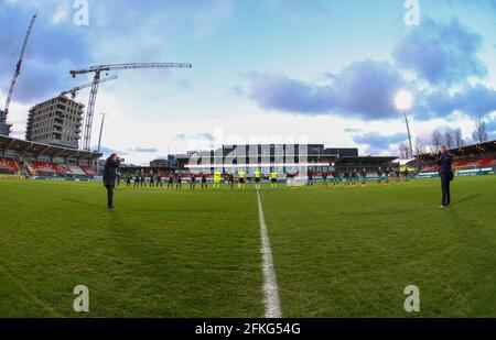 Abbildung zeigt ein Fußballspiel zwischen KV Oostende und Standard de Liege, Samstag, 01. Mai 2021 in Oostende, am 1. Tag 6 der „Europa“ p Stockfoto