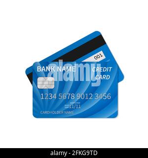 Realistische blaue Kreditkarte auf Weiß isoliert. Detailreiche Plastikkarte mit silberfarbenen Symbolen. Geldzahlung und Online-Shopping-Konzept. Einfach zu e Stock Vektor