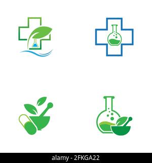 Natürliche Medizin Logo Set Illustration Design Stock Vektor