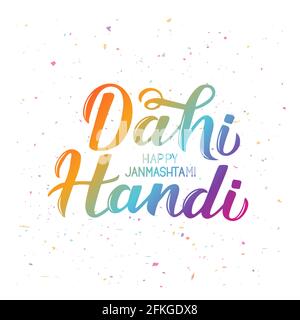 Farbiger Schriftzug von Dahi Handi. Traditionelle hinduistische Festival Janmashtami Vektor-Illustration. Handgeschriebenes Typografie-Poster. Einfache Bearbeitung der Vorlage für b Stock Vektor