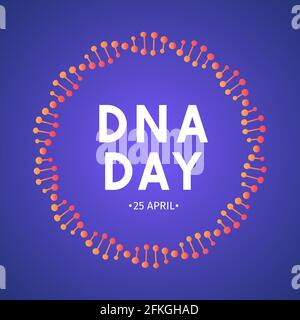 DNA Day Typografie Poster. Vektordarstellung „Science Concept“. Neon-Helix des menschlichen DNA-Moleküls. Leicht zu bearbeitende Vorlage für Banner, Flyer, Broschüre, g Stock Vektor