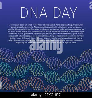 DNA Day Typografie Poster. Neon-Helix des menschlichen DNA-Moleküls. Vektordarstellung „Science Concept“. Leicht zu bearbeitende Vorlage für Banner, Broschüre, Grußansage Stock Vektor