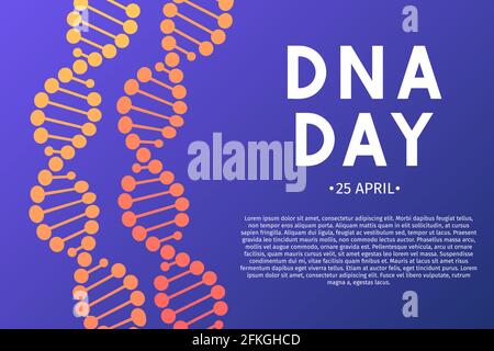 Neon-Helix des menschlichen DNA-Moleküls. DNA Day Typografie Poster. Vektordarstellung „Science Concept“. Leicht zu bearbeitende Vorlage für Banner, Broschüre, Grußansage Stock Vektor