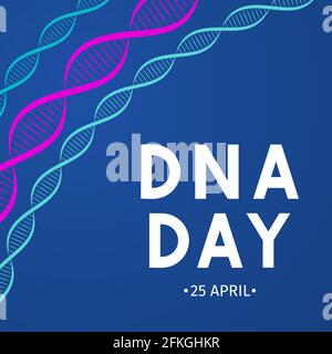DNA Day Typografie Poster. Neon-Helix des menschlichen DNA-Moleküls. Vektordarstellung „Science Concept“. Leicht zu bearbeitende Vorlage für Banner, Broschüre, Grußansage Stock Vektor
