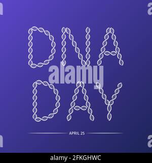 DNA-Tag-Beschriftung isoliert. Helix des menschlichen DNA-Moleküls. Science Concept Typography Poster. Einfache Bearbeitung von Vektorvorlagen für Banner, Flyer, Broschüre, Stock Vektor