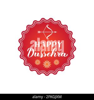 Happy Dussehra Hand Schriftzug mit Pfeil und Bogen. Traditionelle hinduistische Festival Vektor-Illustration. Einfach zu bearbeitende Vorlage für Typografie Poster, Banner, Stock Vektor