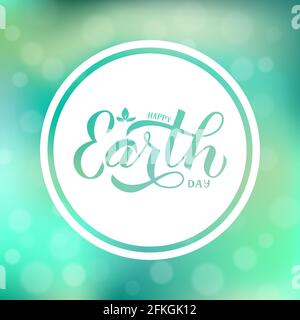 Happy Earth Day Kalligraphie Handschriftzug mit Blättern auf grünem Hintergrund. Vorlage für Typografie-Poster. Einfaches Bearbeiten von Vektorelementen für Bann Stock Vektor