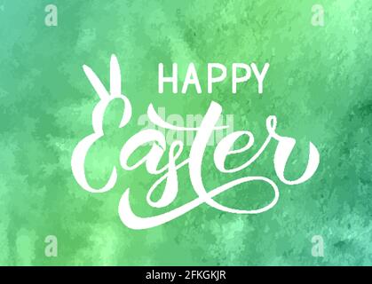 Fröhliche Ostern Kalligraphie Hand-Schriftzug auf grünen Hintergrund. Plakat zur Osterfeier mit Typografie. Einfache Bearbeitung der Vorlage für die Einladung zur Party Stock Vektor
