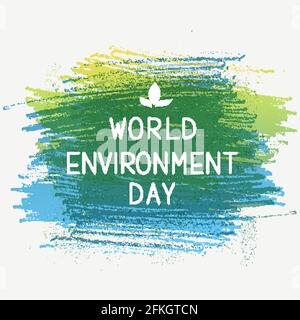 World Environment Day Schriftzug mit Blättern auf Bleistiftstrich Hintergrund. Ökologie Konzept Typografie Poster. Einfache Bearbeitung von Vektorvorlagen für Logo-Desi Stock Vektor