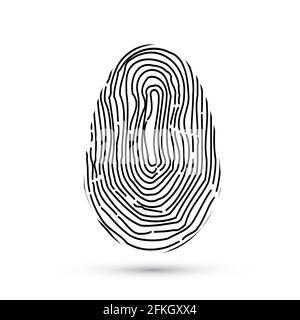 Fingerabdruck-Vektorsymbole beim Schreiben mit Schatten isoliert. Biometrische Technologie für die Identität der Person. Sicherheitszugriffsberechtigungssystem. Elektronische SIG Stock Vektor