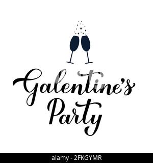 Galentine s Party Kalligraphie Schriftzug isoliert auf weiß. Nicht offizieller Feiertag für Damen. Vektorvorlage für Grußkartenposter, Postkarte, Flyer, Stock Vektor