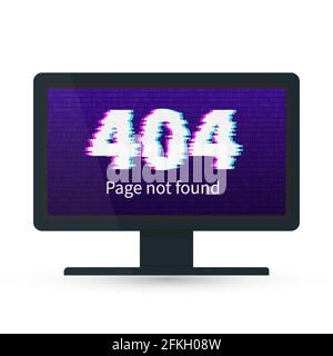 404-Fehler auf dem Desktop-Monitor mit Glitch-Effekt. Seite nicht gefunden. Hintergrundbild für Binärcode. Verzerrtes Schreiben. Vektorgrafik. Einfach zu bearbeiten Stock Vektor