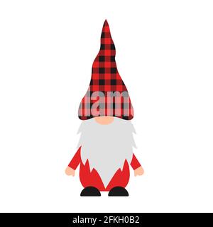 Niedlicher Cartoon-Gnome für Weihnachten oder Valentinstag mit rotem Büffelkarierte Hut. Skandinavischer Nordischer Charakter. Vektorvorlage für Banner, Poster, gree Stock Vektor