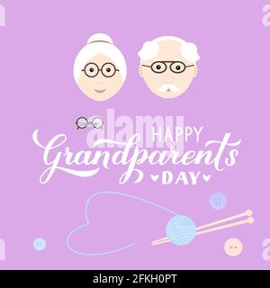 Happy Grosselters Day Kalligraphie Handschriftzug mit Cartoon Großmutter und Großvater. Einfach zu bearbeitende Vektorvorlage für Grußkarte, Banner, po Stock Vektor
