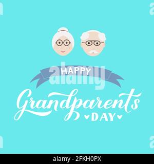 Happy Grosselters Day Kalligraphie Handschriftzug mit Cartoon Großmutter und Großvater. Einfache Bearbeitung von Vektorvorlagen für Banner, Poster, Postkarten, Stock Vektor