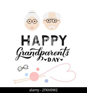 Happy Grosselters Day Kalligraphie Handschriftzug mit Cartoon Großmutter und Großvater. Einfache Bearbeitung von Vektorvorlagen für Grußkarten, Banner und Ty Stock Vektor