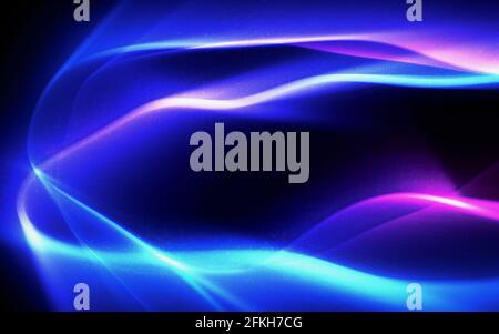 Abstrakt von bunt leuchtenden und fließenden dynamischen Bewegungskurve Neon Blaues und violettes helles Licht auf dunkelschwarzem Hintergrund Stockfoto