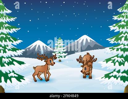 Cartoon Rentiere auf einem Winter Hintergrund Stock Vektor