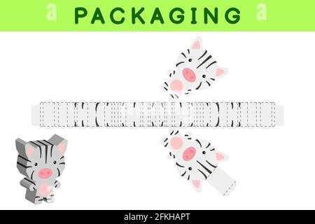 Party Favour Box gestanzte Zebra-Design für Süßigkeiten, Süßigkeiten, kleine Geschenke, Bäckerei. Paketvorlage, tolles Design für jeden Zweck, Geburtstage, Baby Sho Stock Vektor