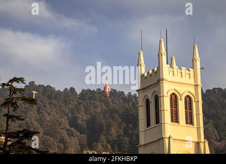 Schöne Aussicht auf christ Church in shimla.it ist die zweitälteste Kirche in nordindien. Stockfoto