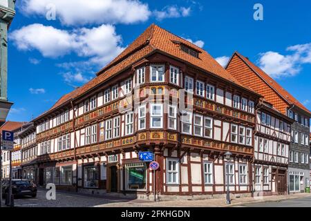 Historisches Fachwerkhaus in der Apothekenstraße in Duderstadt, Niedersachsen, Deutschland Stockfoto