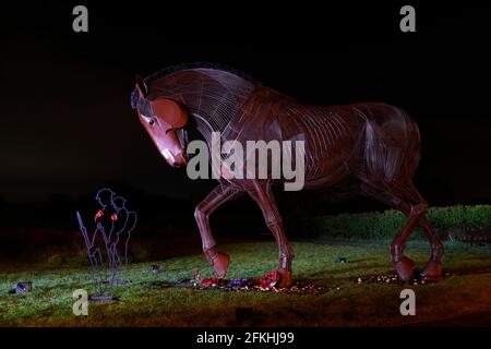 War Horse & Tommy Silhouetten Stockfoto