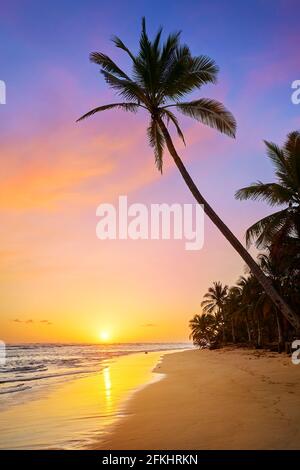 Punta Cana Strand bei Sonnenaufgang, Dominikanische Republik, Karibik Stockfoto