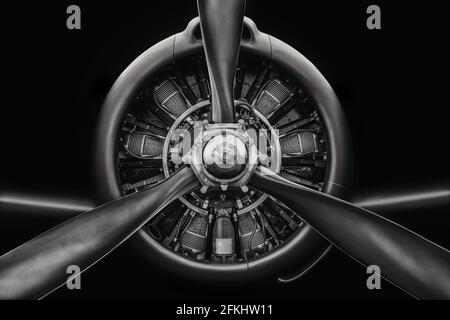 Low-Key-Bild eines Flugzeugs Radialmotor Stockfoto