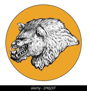 Werwolf heult auf der Mondzeichnung. Fantasy Monster Illustration. Halloween-Vorlage. Stockfoto