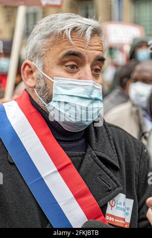 Paris, Frankreich. Mai 2021. Alexis Corbière nimmt am Pariser Maifeiertag Teil Stockfoto