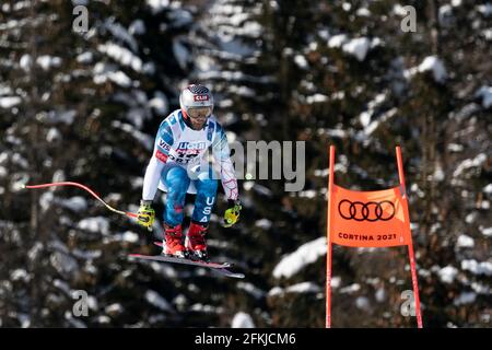 Cortina d'Ampezzo, Italien 13. Februar 2021: GANONG Travis (USA) tritt beim FIS ALPINE SKI WORLD CHAMPIONSHIPS 2021 Men's Downhill Training an Stockfoto