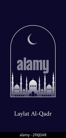 Das muslimische Fest des heiligen Monats Ramadan Laylat al-Qadr. Vektor-Grüße Design-Illustration mit weißem Halbmond und Moschee-Kuppel Stock Vektor