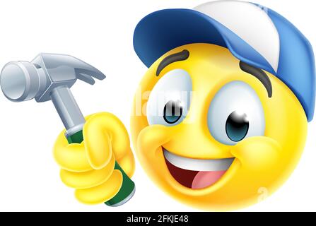 Handyman Cartoon Emoji Emoticon Gesicht Mit Hammer Stock Vektor