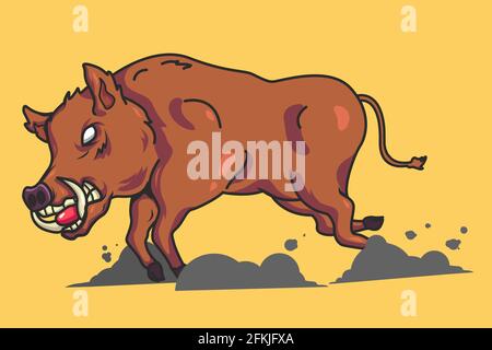 Angry Wild Boar Vektor Cartoon Illustration Stock Vektor