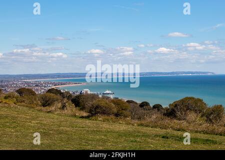 Blick von den South Downs in Richtung Eastbourne Stockfoto