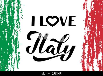 I Love Italy Kalligraphie Handschriftzug rot und grün Pinselstrich. Vektorvorlage für Typografie Poster, Banner, Flyer, Aufkleber, T-Shirt, Postkarte, Stock Vektor