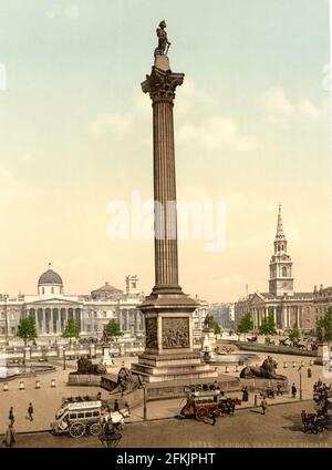 Nelson's Column und Trafalgar Square, London um 1890-1900 Stockfoto