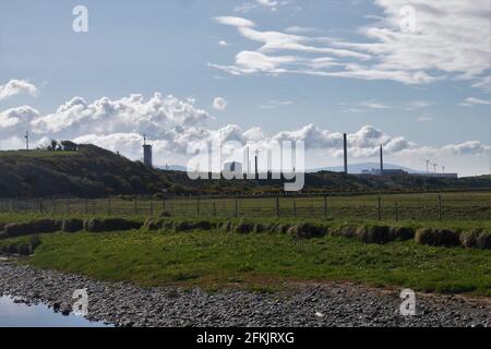 Wiederaufbereitungsstätte Sellafield, vom Ufer des Flusses Ehen, Braystones, Cumbria, England, Vereinigtes Königreich Stockfoto